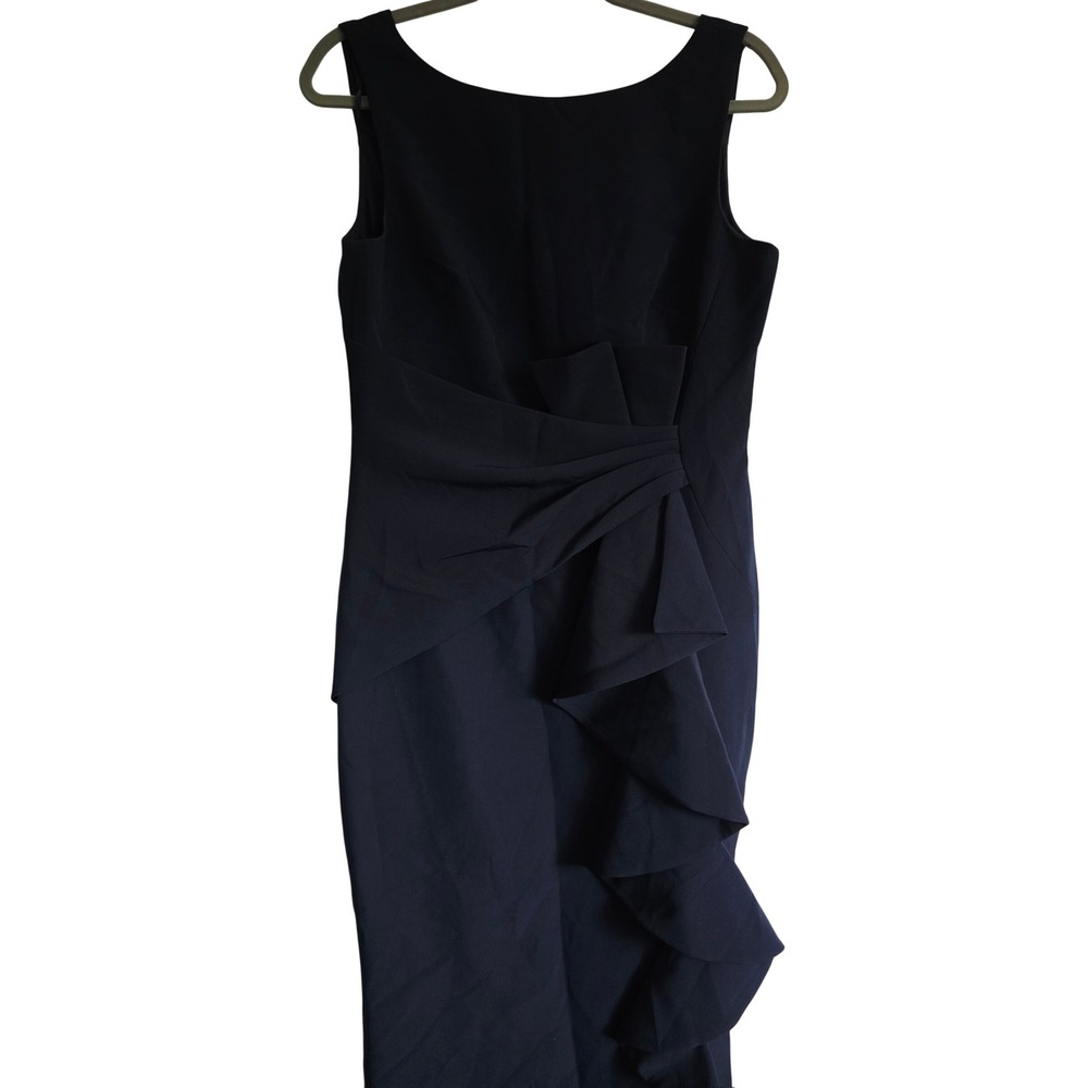 Eliza J 8 Dark Navy Blue (almost Black) Sleeveless Ruffle‎ Front Gown Dress NWT - Picture 7 of 13